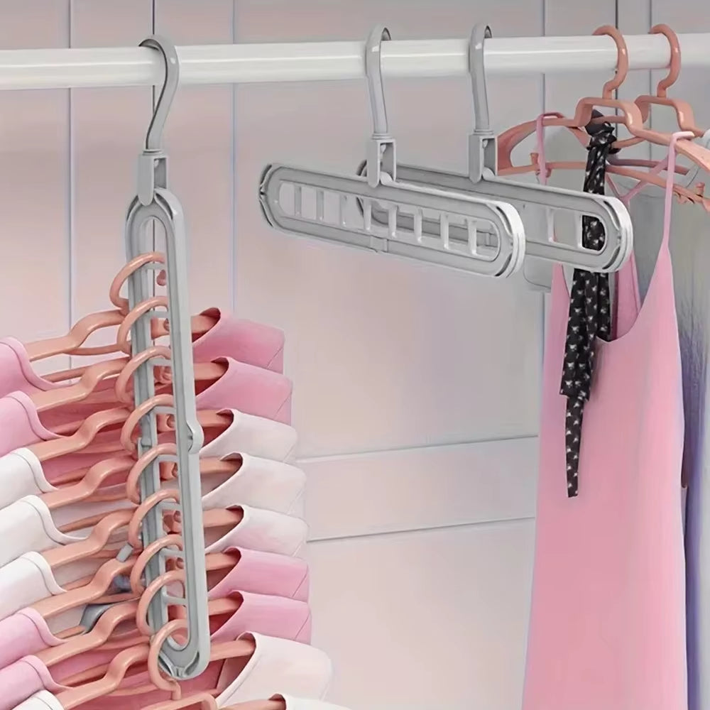 1-5 PCS 9-Hole Space Saving Hanger, Heavy Duty Plastic Clothes Organizer for Wardrobe & Closet, Multi-Functional Storage Rack