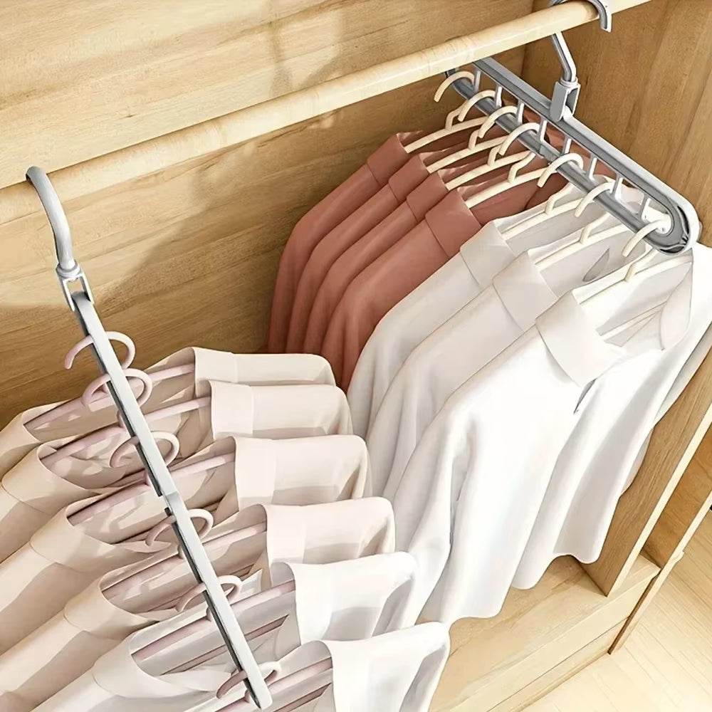 1-5 PCS 9-Hole Space Saving Hanger, Heavy Duty Plastic Clothes Organizer for Wardrobe & Closet, Multi-Functional Storage Rack